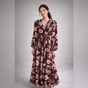 Onetheland Floral Long Sleeve Maxi Dress